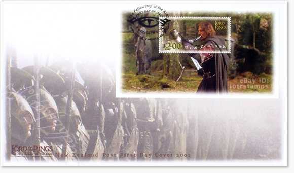 First day cover with Boromir miniature sheet and Dec. 4, 2001 cancellation postmark