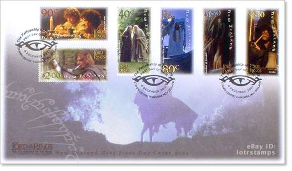 First day cover with six gummed stamps and December 4, 2001 cancellation postmarks