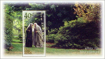 40 cent stamp design: Gandalf is unaware that Saruman seeks Sauron's power and wants the One Ring to achieve it
