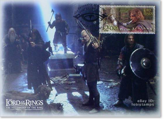 2.00 dollar postcard design: trapped deep within the Mines of Moria, The Fellowship make a defiant stand