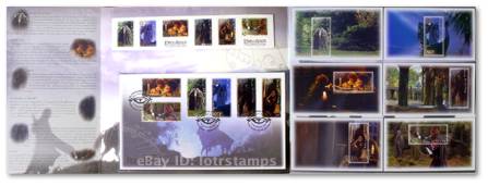 inside Presentation set showing first day cover, self-adhesive strip and 6 miniature sheets