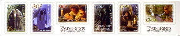 Set of six self adhesive stamps with official LotR: Fellowship logos