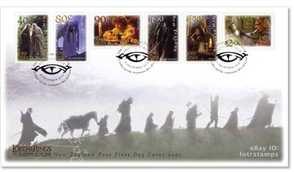 First day cover with six self adhesive stamps and December 4, 2001 cancellation postmarks